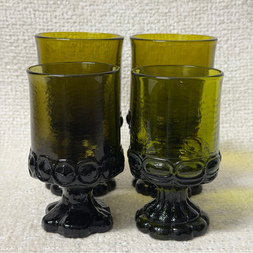 Set of 4 1970s Tiffin Franciscan Madeira Avocado Green Water Goblets